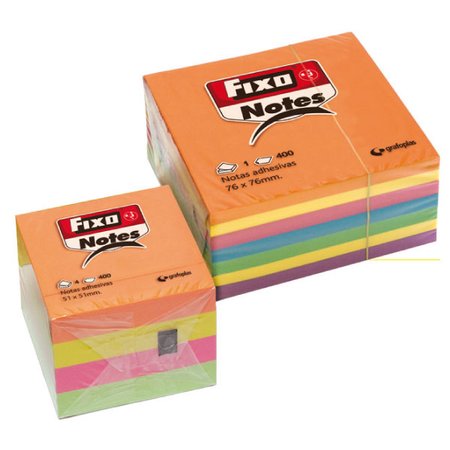 Comprar Cubo notas adhesivas Fixo notes 76x76mm 400h colores surtidos neón